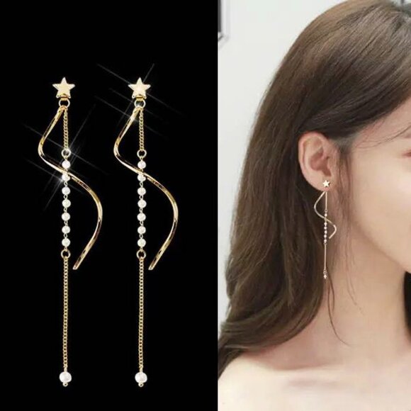 18K gold plated fresh pearl drop style earrings - Picture 4 of 4